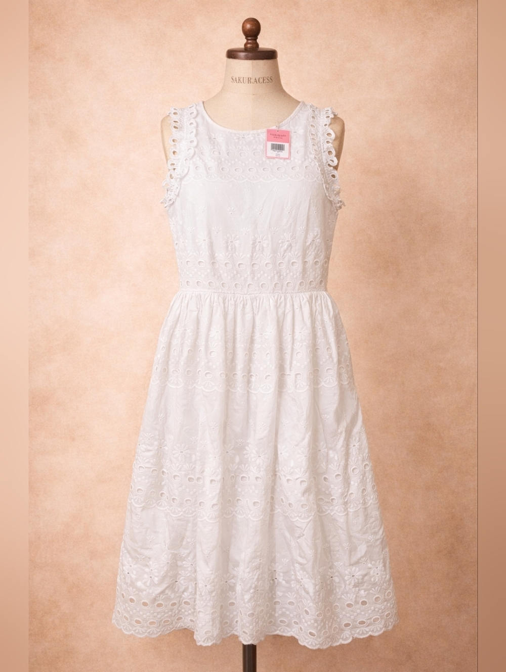 $299 Nwt Kate Spade White Eyelet Dress Size 10 Floral 100% Cotton Ruffles